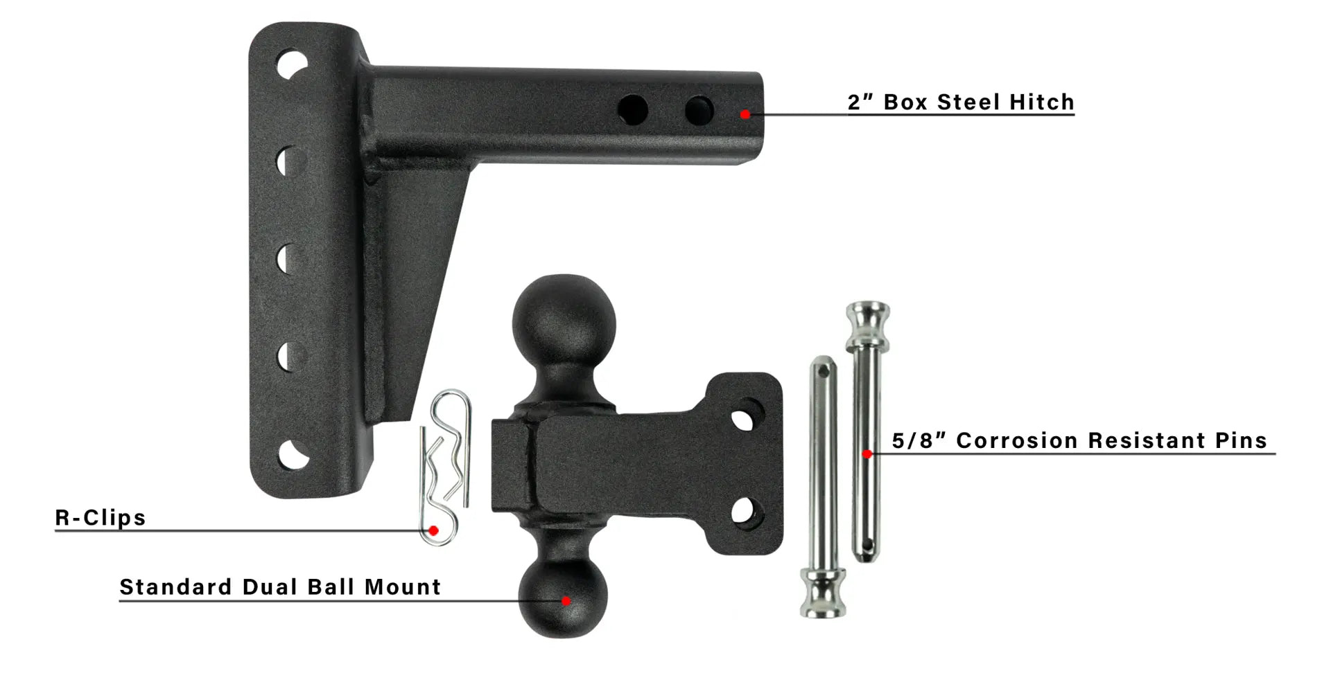 2.0" Medium Duty 4" Drop/Rise Hitch Included Parts