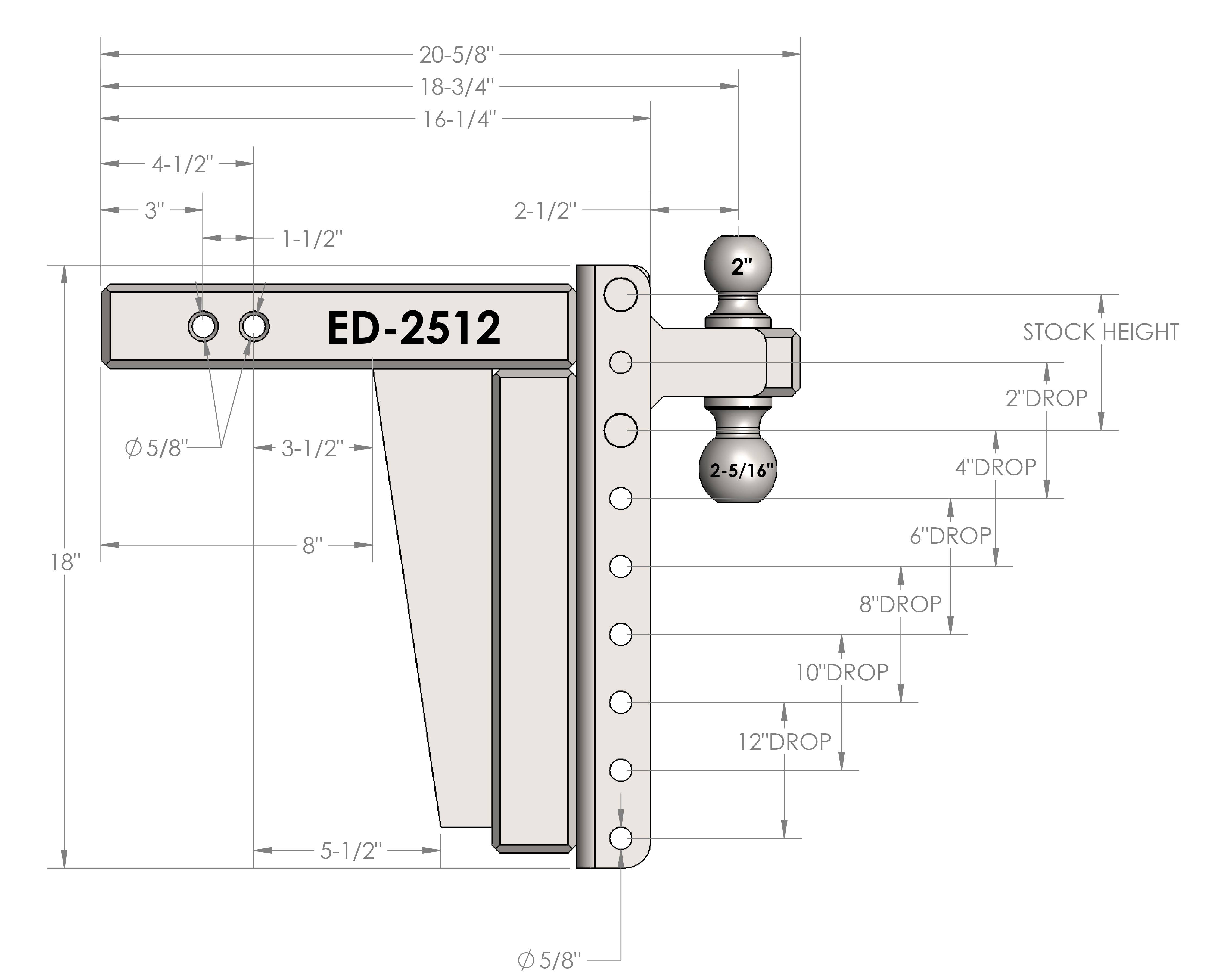 2.5" Extreme Duty 12" Drop/Rise Hitch Design Specification