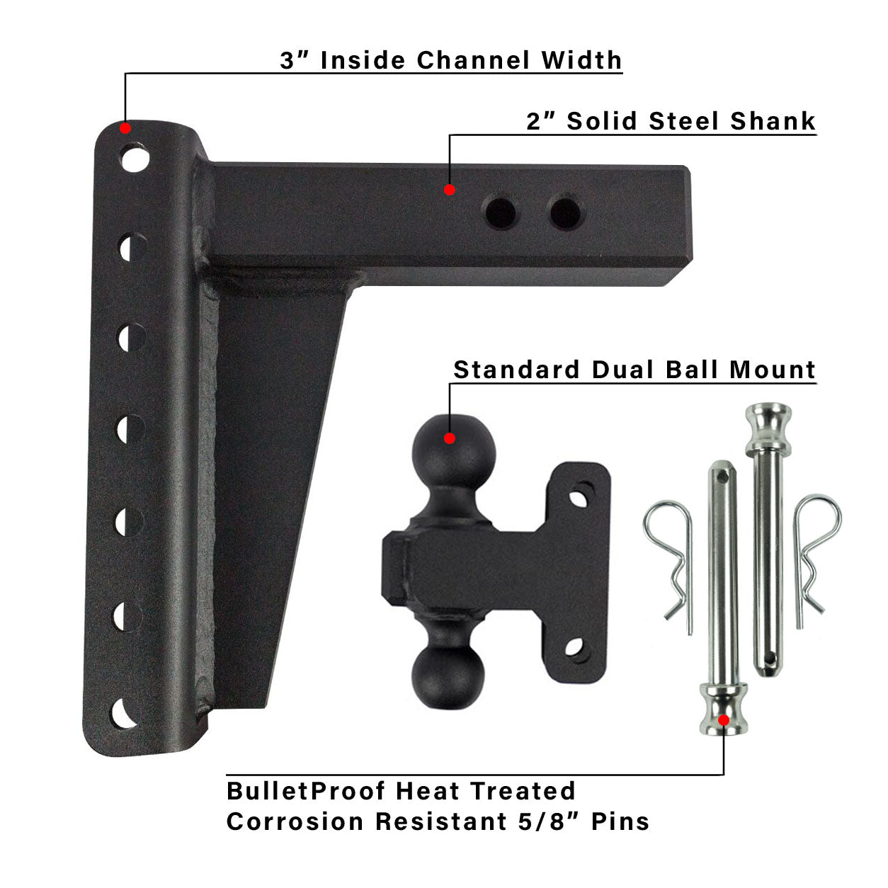 2.0" Heavy Duty 8" Drop/Rise Hitch Included Parts