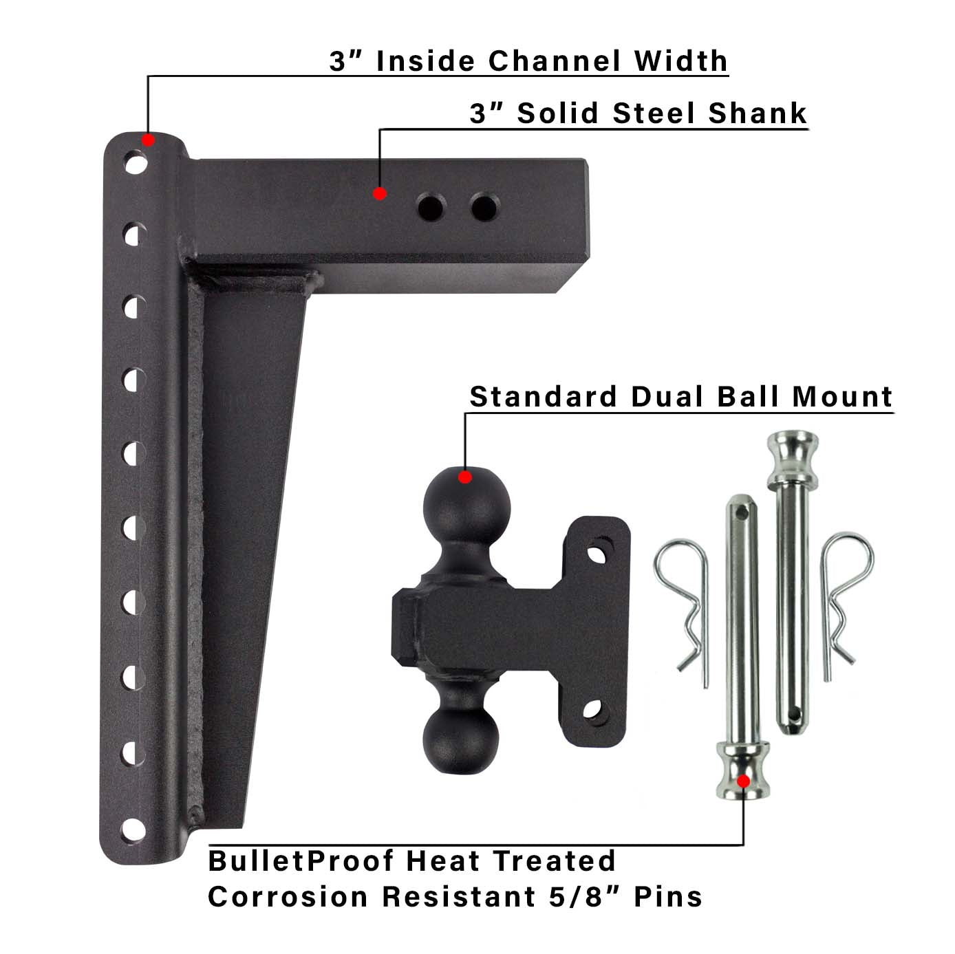 3.0" Heavy Duty 14″ Drop/Rise Hitch Included Parts