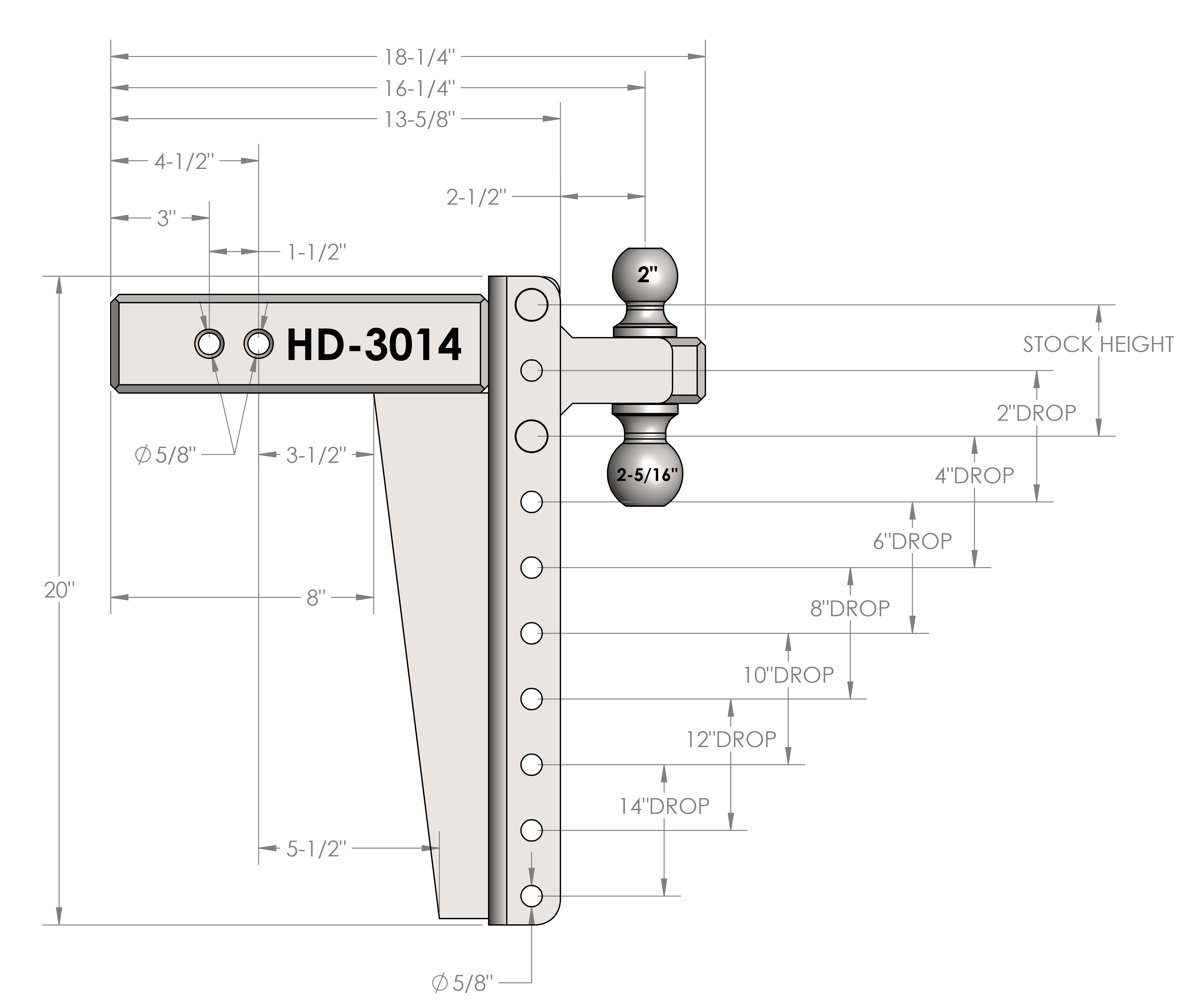 3.0" Heavy Duty 14″ Drop/Rise Hitch Design Specification