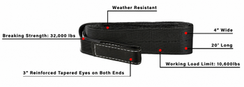 BulletProof Extreme Duty 4 Inch Tow Strap - Branded Black