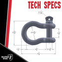 Bulletproof 1-1/4 Inch D-Ring Shackle 18 Ton Working Load Limit - Heavy Duty Recovery Shackle with 1-3/8 Inch Threaded Pin - Forged Steel - Black Powder Coat Finish