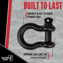 Bulletproof 1-1/4 Inch D-Ring Shackle 18 Ton Working Load Limit - Heavy Duty Recovery Shackle with 1-3/8 Inch Threaded Pin - Forged Steel - Black Powder Coat Finish