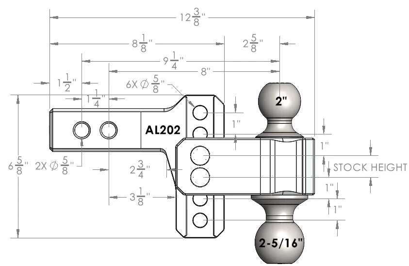2.0-Inch Aluminum Medium Duty 2-Inch Drop/Rise Hitch- Production Specifications