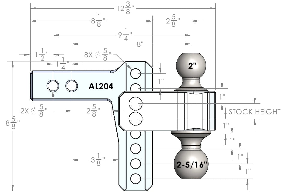 2.0-Inch Aluminum Medium Duty 4-Inch Drop/Rise Hitch- Production Specifications