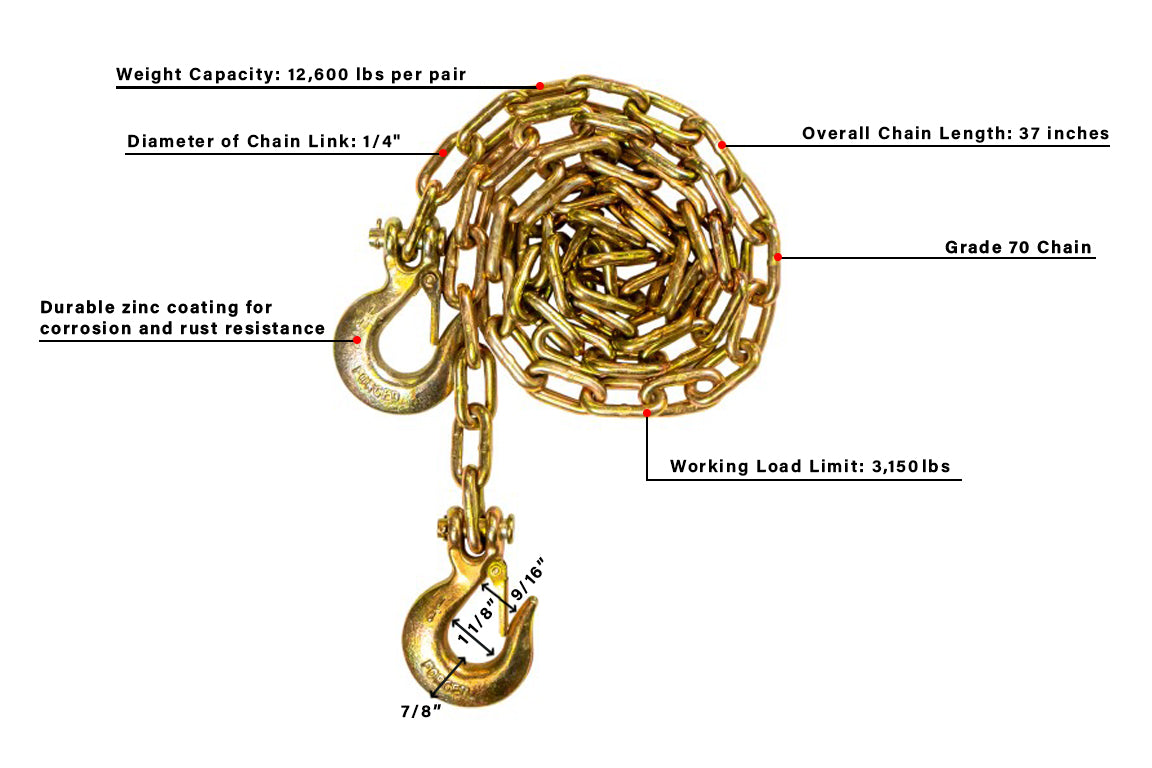 BulletProof Light Duty 1/4-Inch Safety Chains (Pair)- Production Specifications