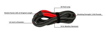 Features of BulletProof Light Duty 1/2 Inch x 20' Kinetic Recovery Rope