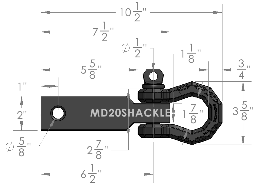 BulletProof 2.0-Inch Medium Duty Receiver Shackle- Production Specifications