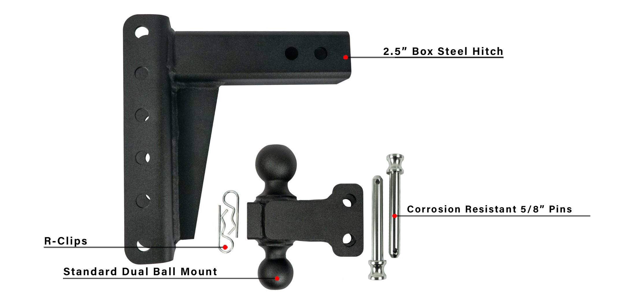 2.5" Medium Duty 6" Drop/Rise Hitch Included Parts