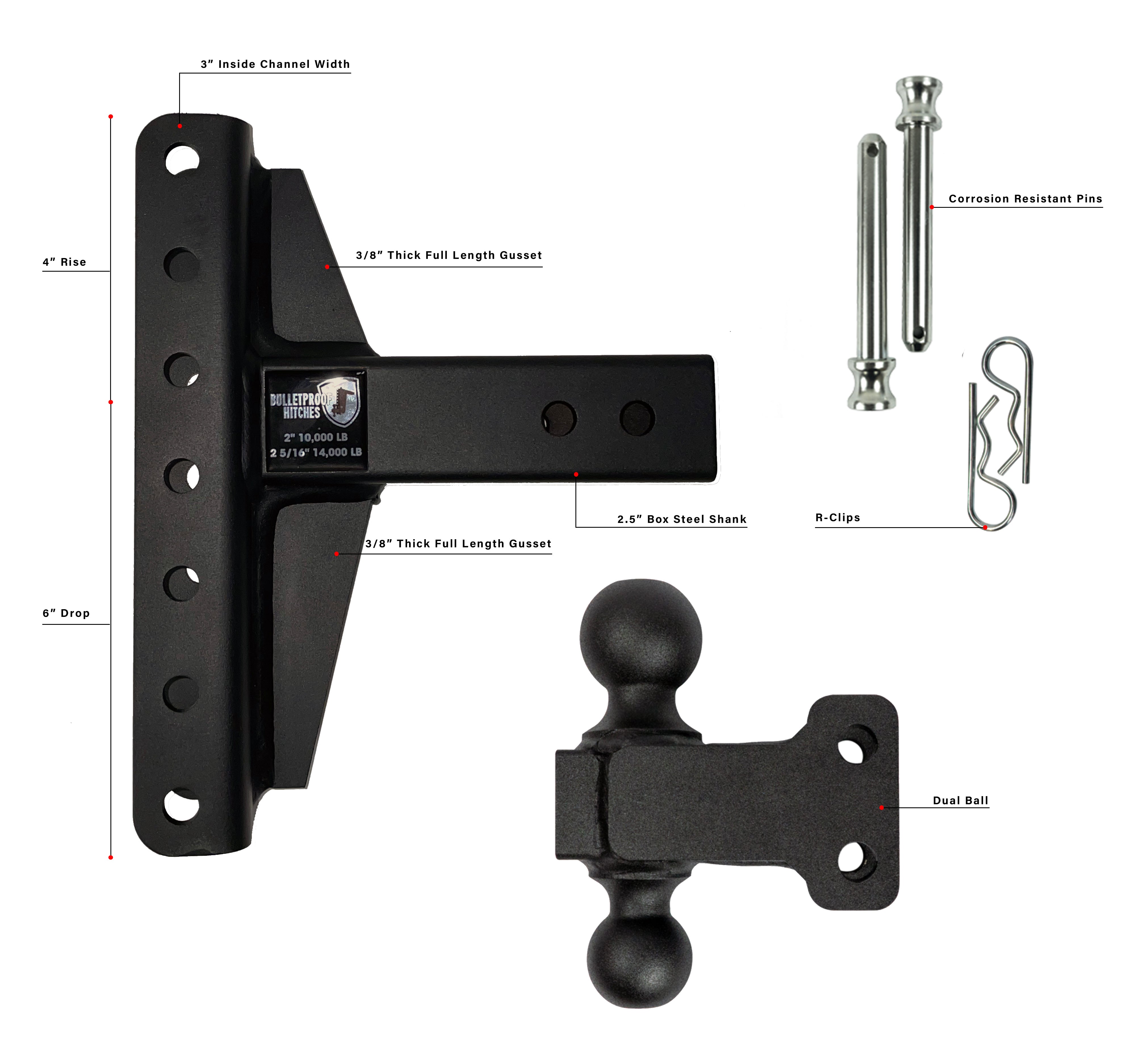 2.5-Inch Medium Duty 4-Inch & 6-Inch Offset Hitch- Parts Included