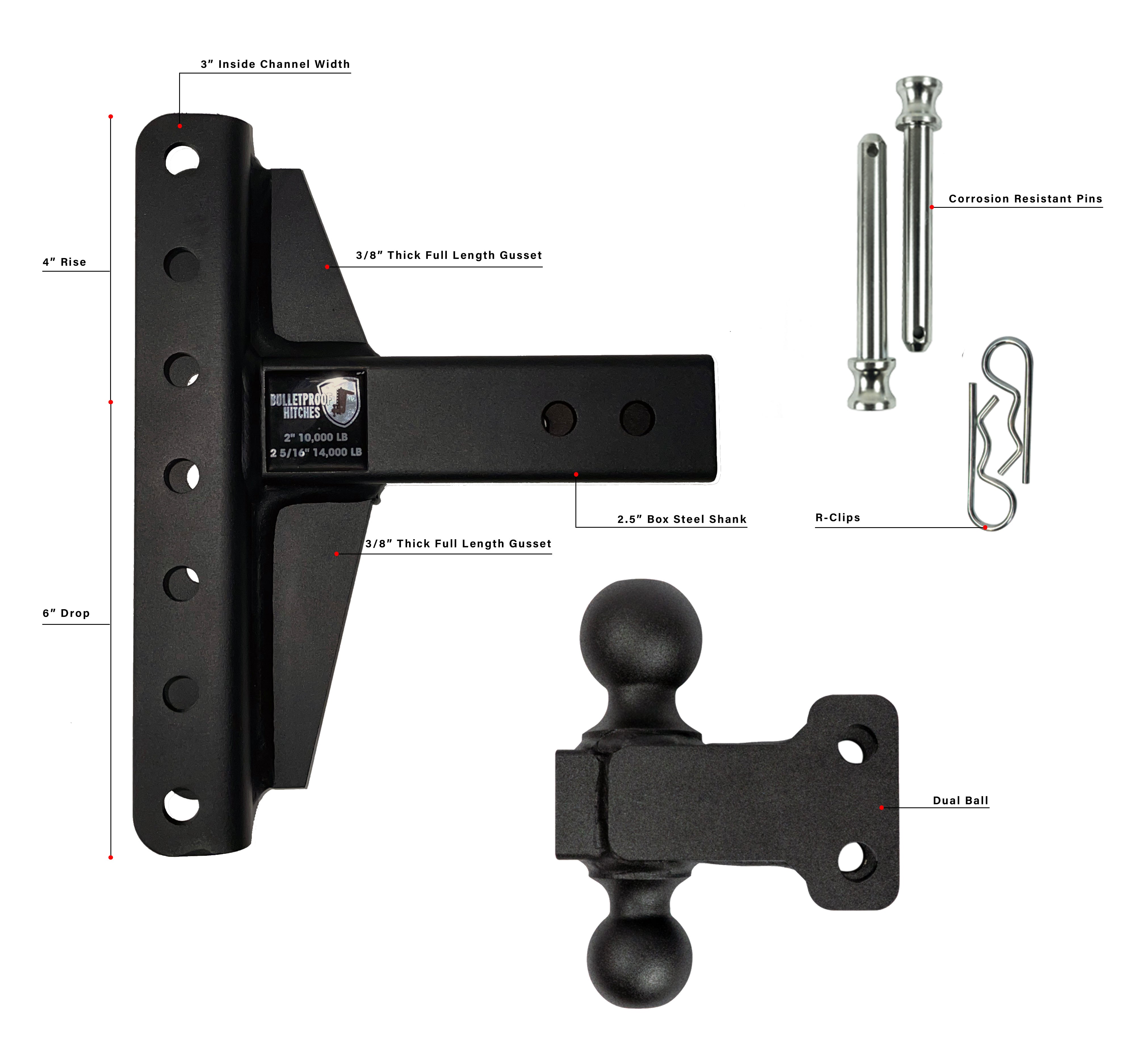 2.5" Medium Duty 4" & 6" Offset Hitch Included Parts
