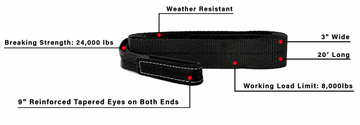 BulletProof Heavy Duty 3 Inch Tow Strap - Branded Black