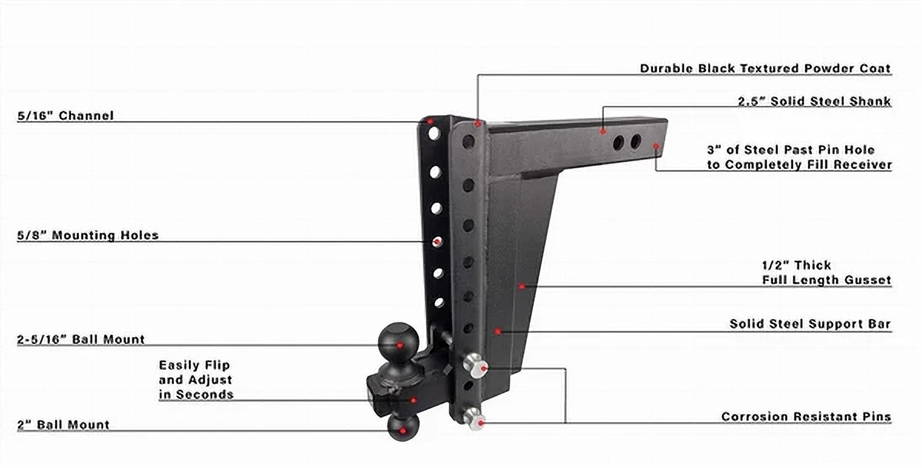 2.5-Inch Extreme Duty 12-Inch Drop/Rise Hitch- Production Description