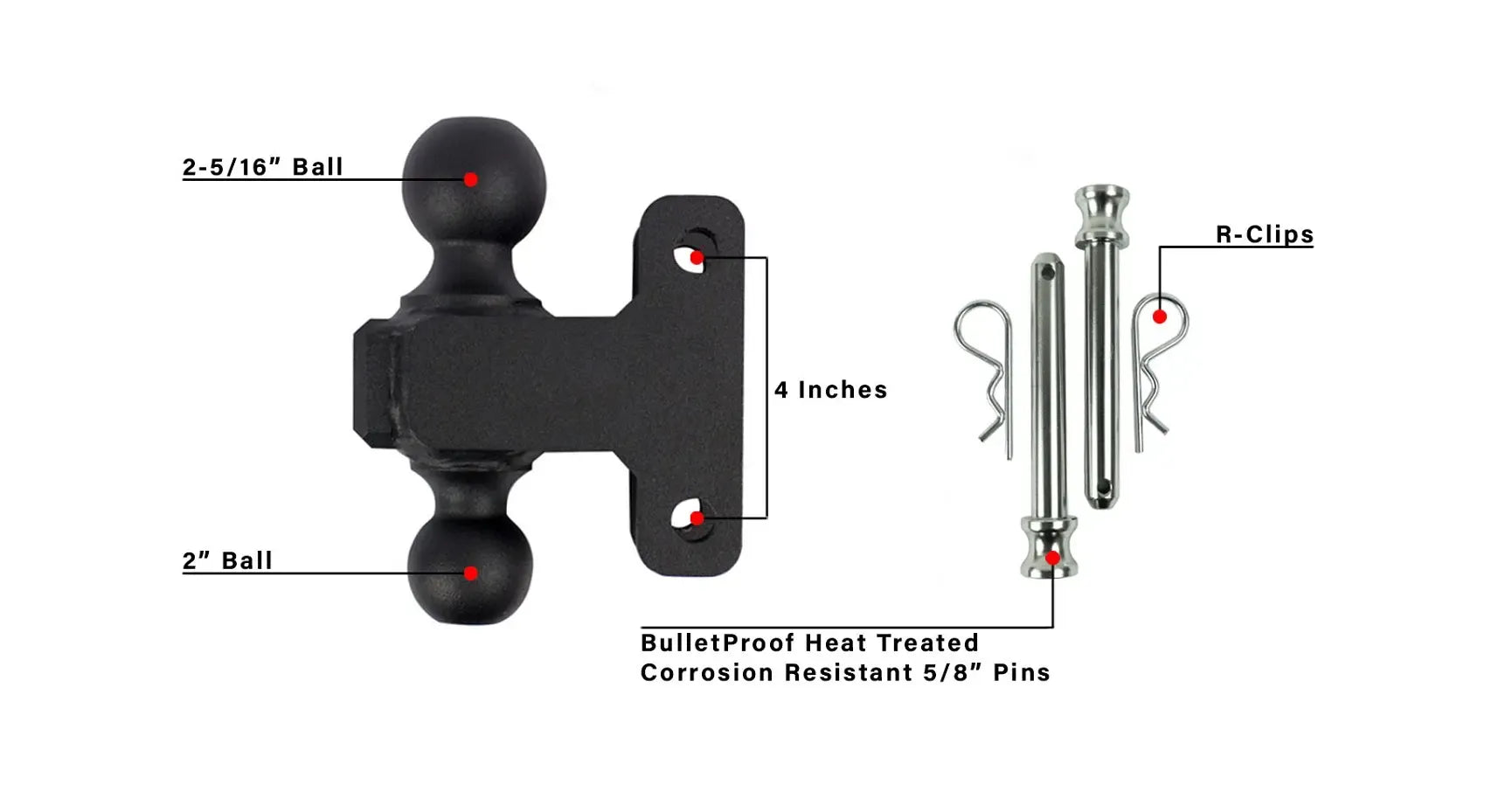 2.0" Extreme Duty 4" Drop/Rise Hitch- EXTREME DUTY DUAL BALL MOUNT