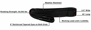 BulletProof Medium Duty 2.5 Inch Tow Strap - Branded Black