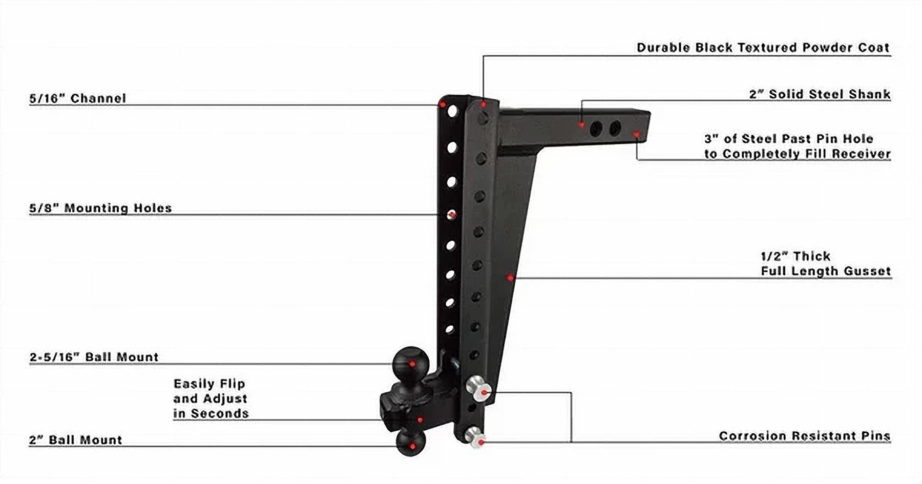 2.0-Inch Heavy Duty 16-Inch Drop/Rise Hitch- Production Description