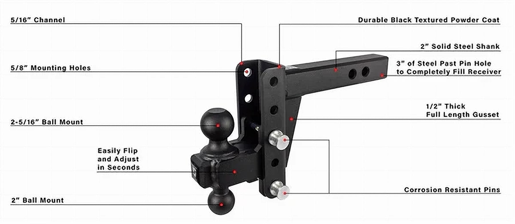 2.0-Inch Heavy Duty 4-Inch Drop/Rise Hitch- Production Description