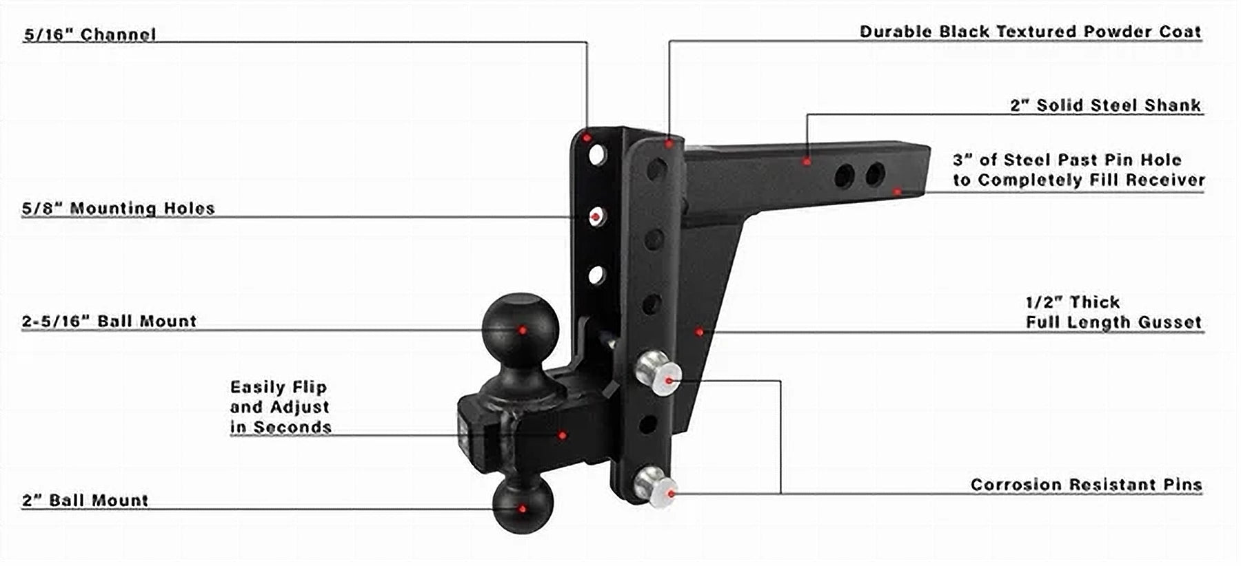 2.0-Inch Heavy Duty 6-Inch Drop/Rise Hitch- Production Description