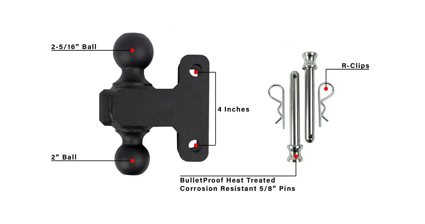 2.5" Heavy Duty 6" Drop/Rise Hitch- HEAVY DUTY DUAL BALL MOUNT