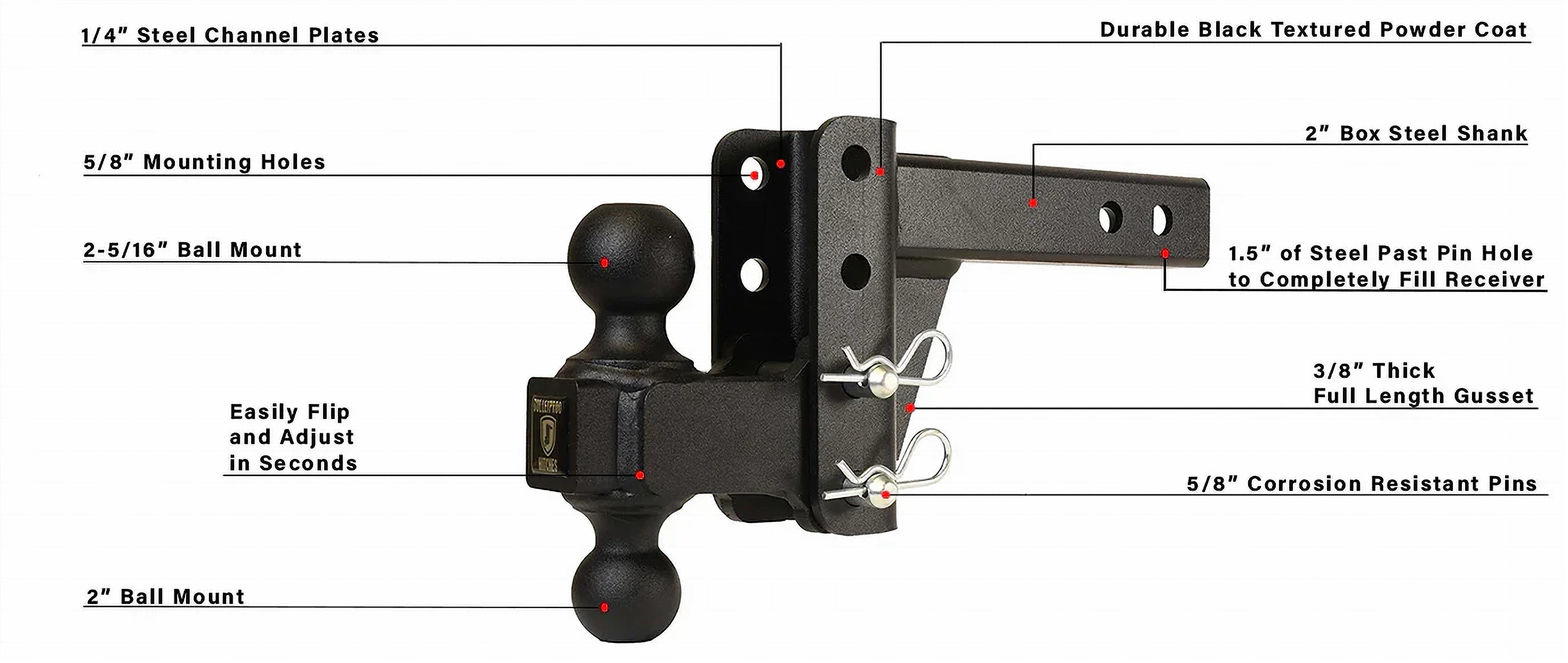 2.0-Inch Medium Duty 2-Inch Drop/Rise Hitch- Production Description