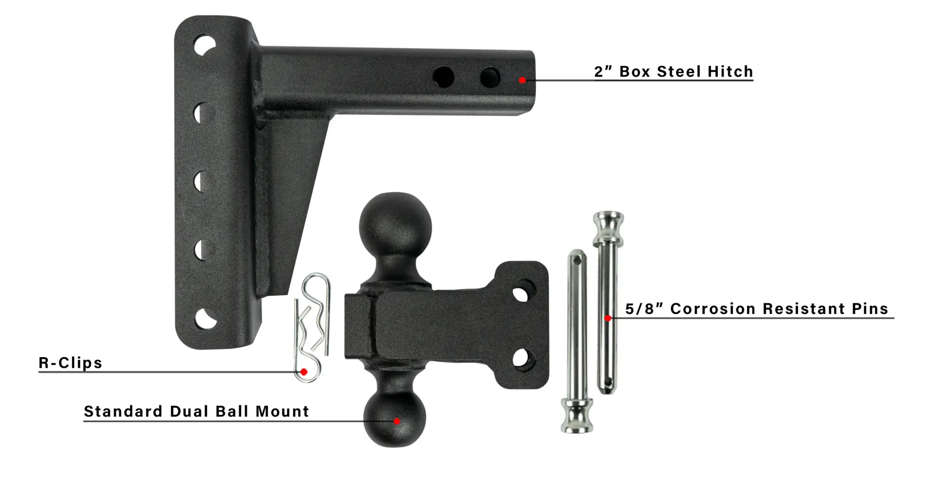 2.0-Inch Medium Duty 4-Inch Drop/Rise Hitch- Parts Included