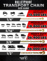 Features of BulletProof Light Duty 1/4 Inch Transport Chain