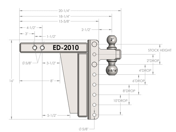 BulletProof 2" Extreme Duty 10" Drop/Rise Hitch with Dual Ball and Corrosion Resistant Pins (1955365322821)