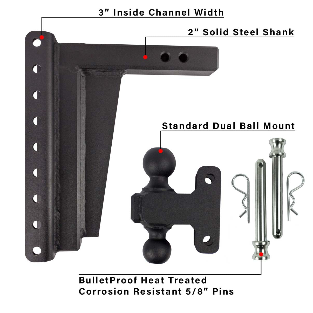2.0-Inch Extreme Duty 12-Inch Drop/Rise Hitch- Parts Included