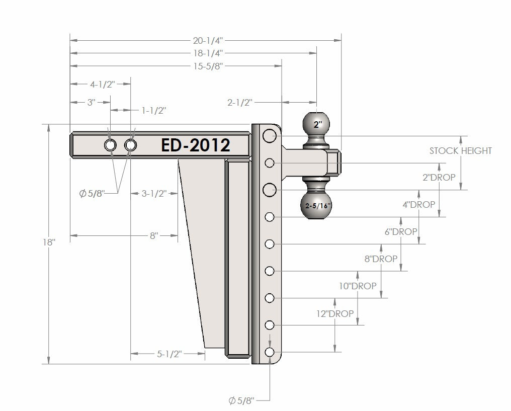 2.0-Inch Extreme Duty 12-Inch Drop/Rise Hitch- Production Specifications