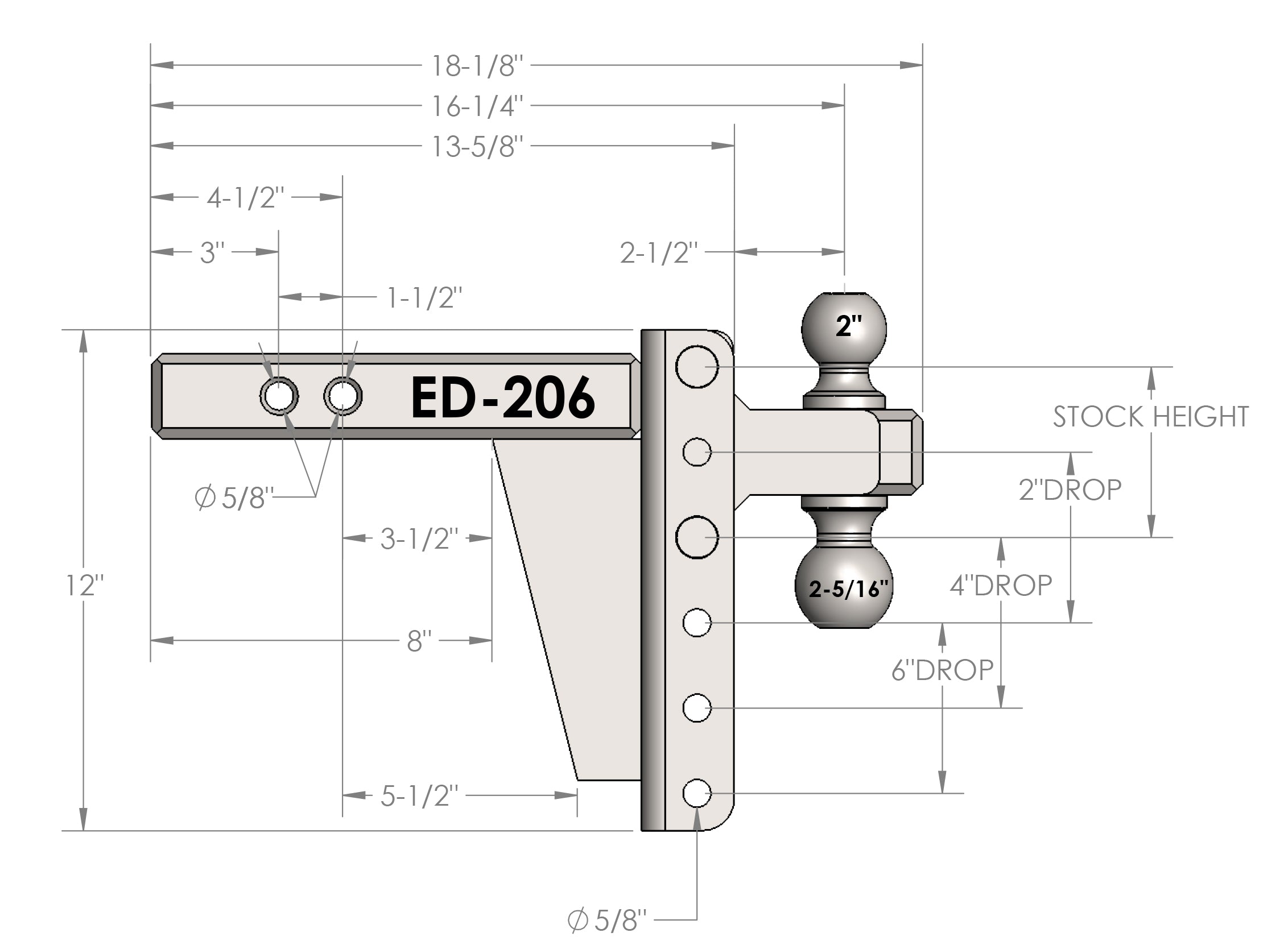 2.0-Inch Extreme Duty 6-Inch Drop/Rise Hitch- Production Specifications