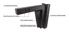 Features of 2.0 Inch Extreme Duty 8 Inch Drop/Rise Hitch