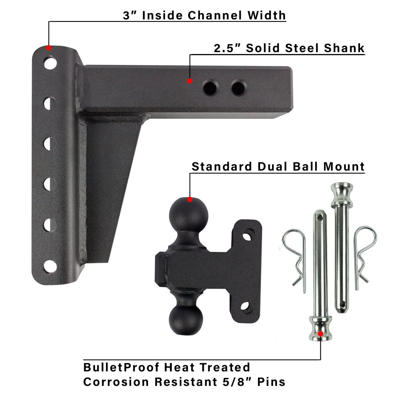 2.5" Extreme Duty 6" Drop/Rise Hitch Included Parts