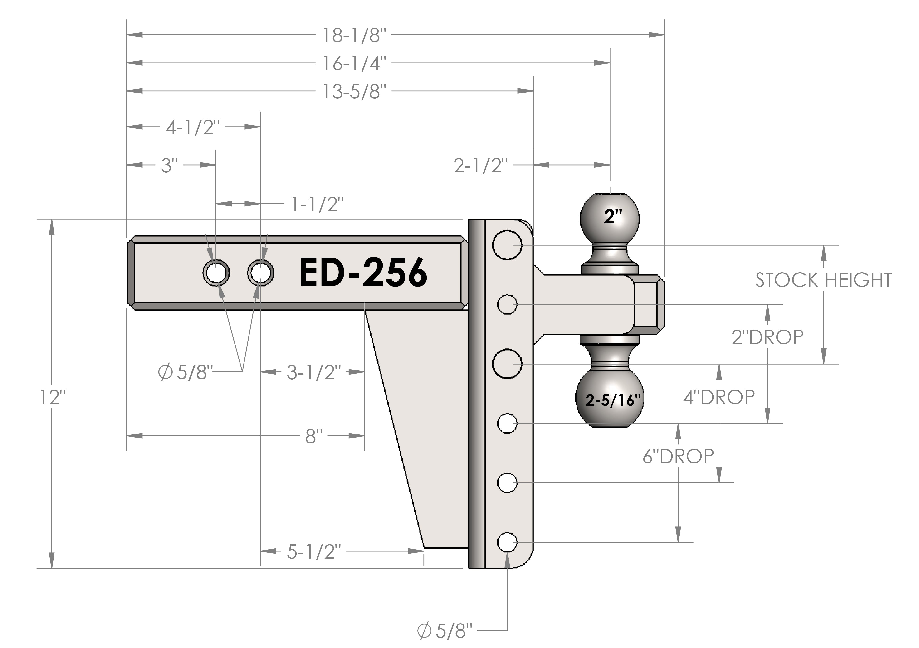 2.5" Extreme Duty 6" Drop/Rise Hitch Design Specification