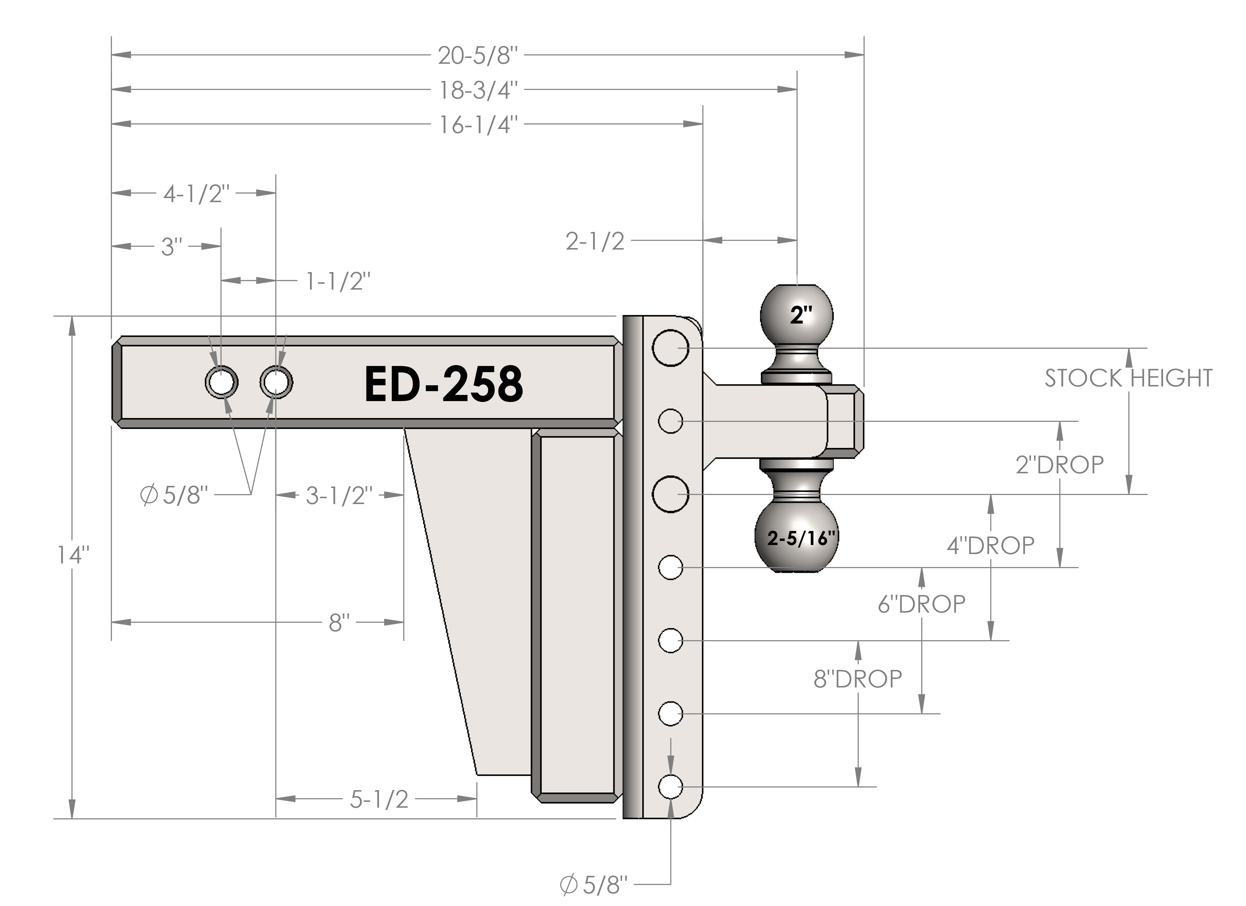 2.5" Extreme Duty 8" Drop/Rise Hitch Design Specification