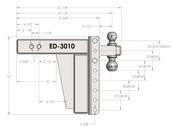 BulletProof 3" Extreme Duty 10" Drop/Rise hitch with Dual Ball and Corrosion Resistant Pins (1955360833605)