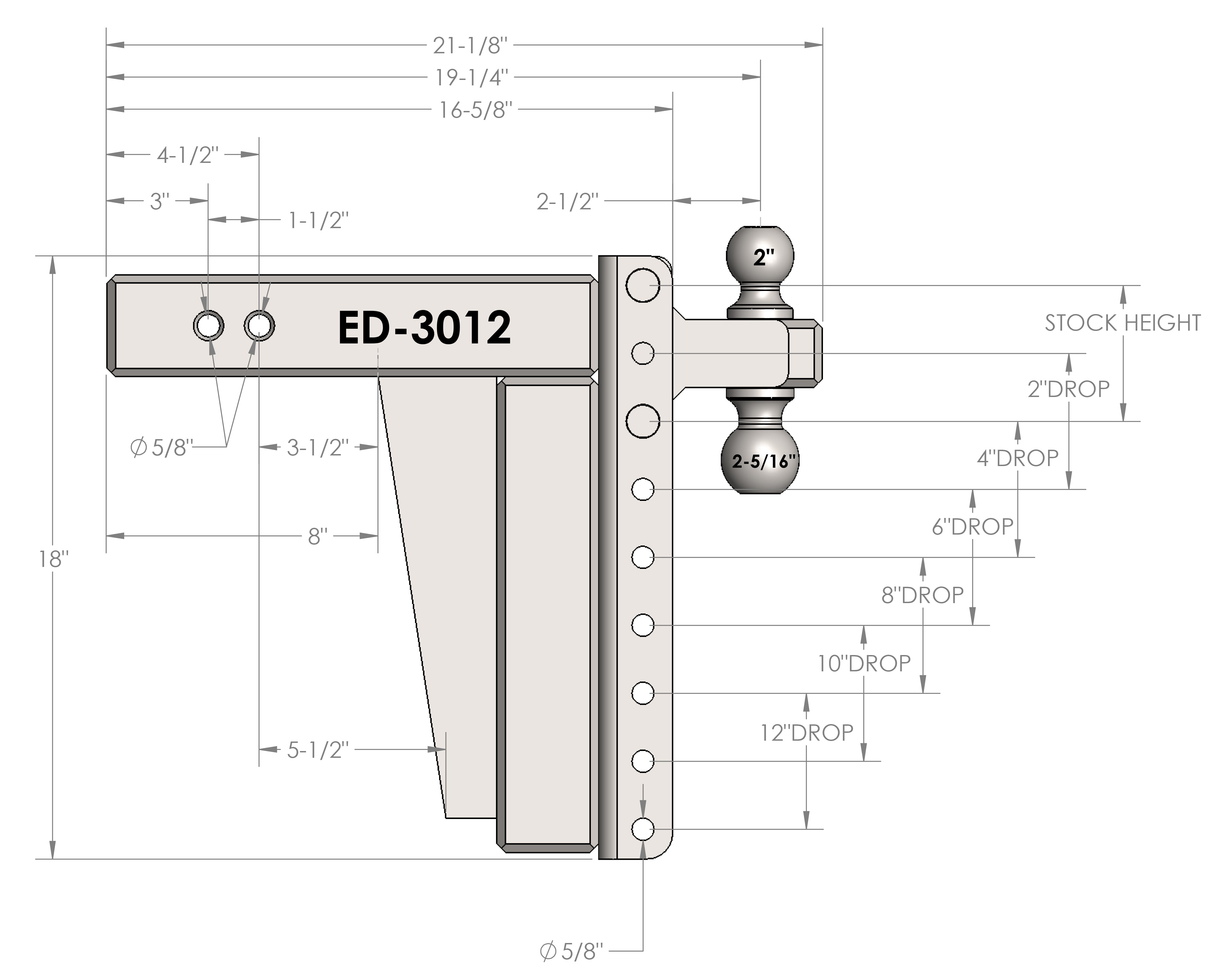3.0-Inch Extreme Duty 12-Inch Drop/Rise Hitch- Production Specifications