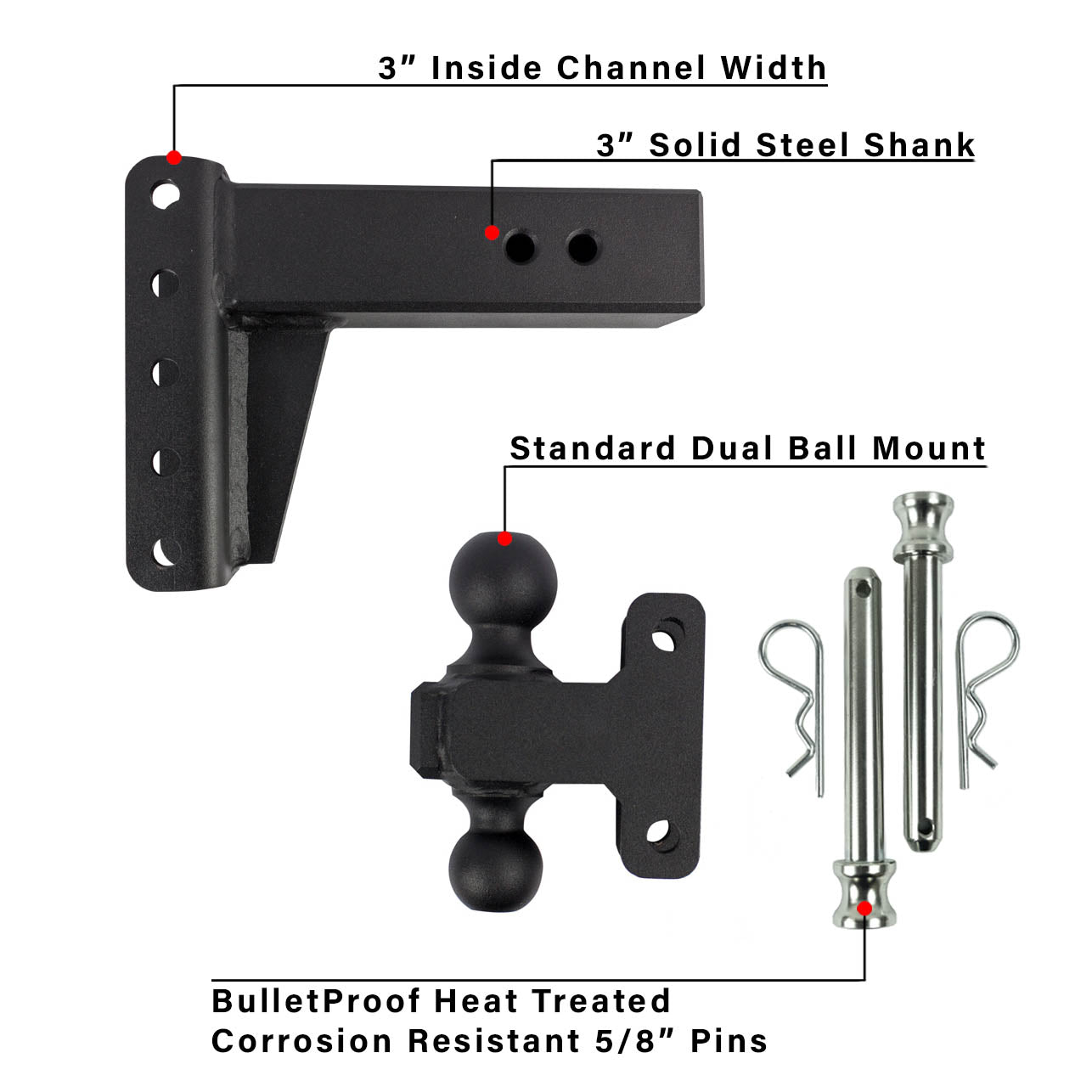 3.0-Inch Extreme Duty 4-Inch Drop/Rise Hitch- Parts Included