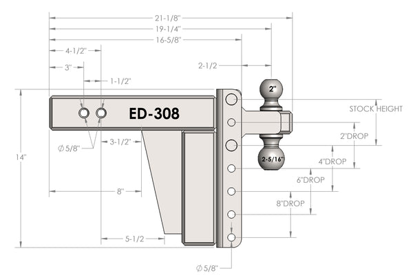 BulletProof 3" Extreme Duty 8" Drop/Rise hitch with Dual Ball and Corrosion Resistant Pins (1955361030213)