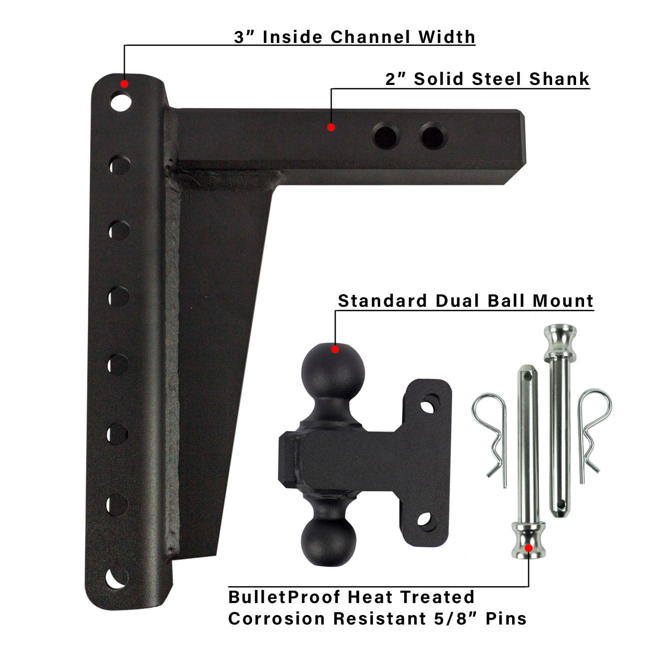 2.0-Inch Heavy Duty 10-Inch Drop/Rise Hitch- Parts Included