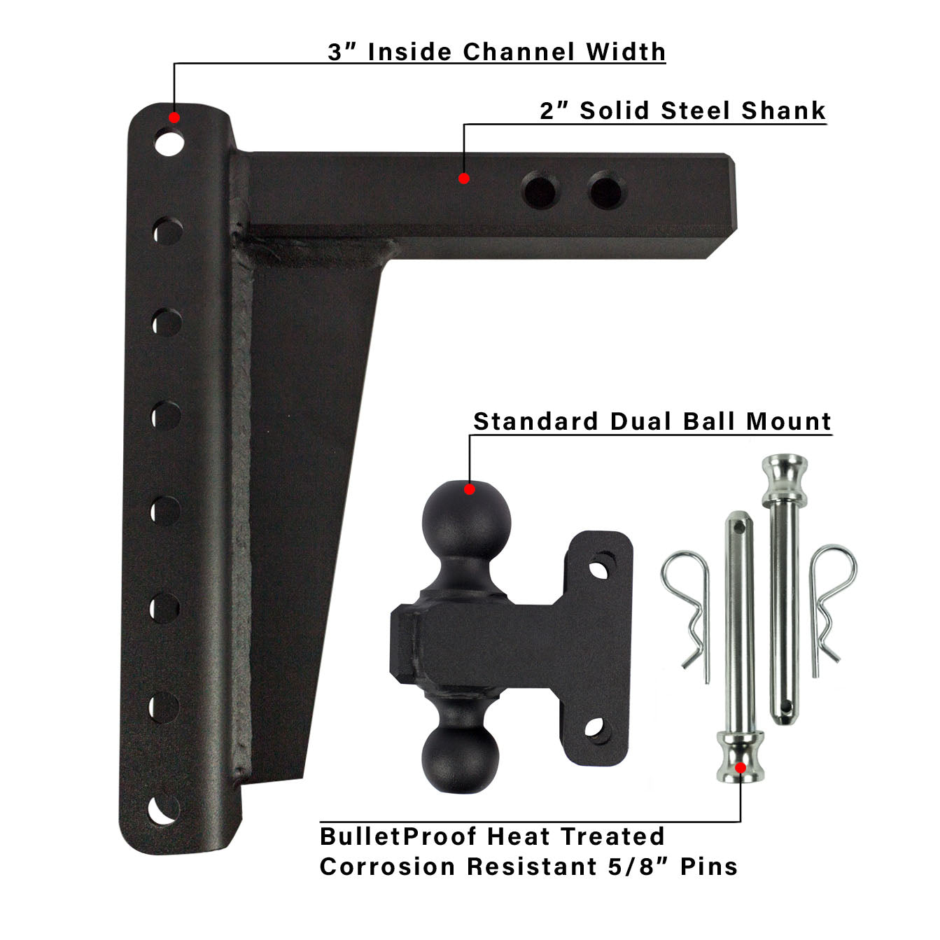 2.0" Heavy Duty 10" Drop/Rise Hitch Included Parts