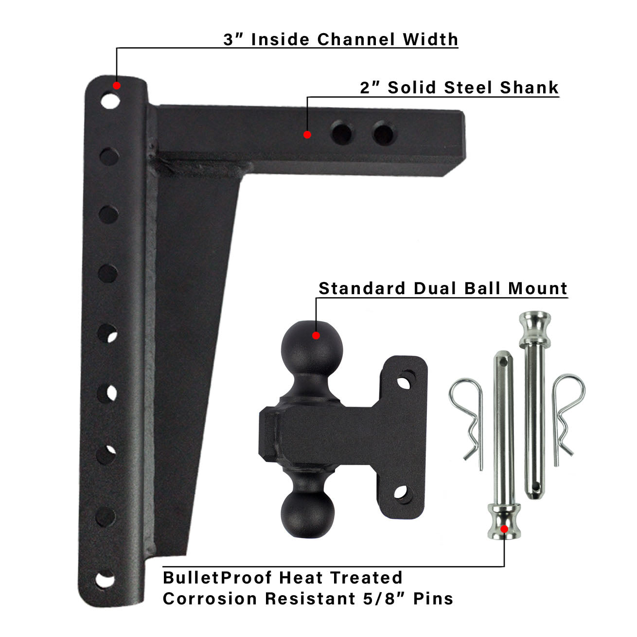 2.0" Heavy Duty 12" Drop/Rise Hitch Included Parts