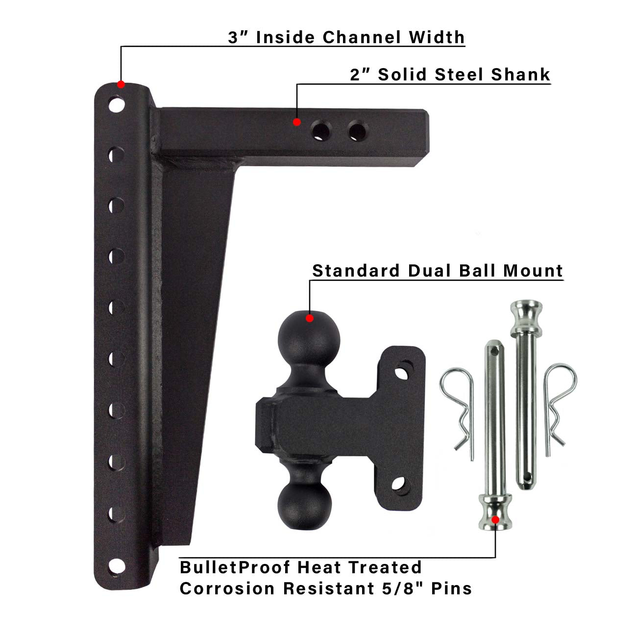 2.0-Inch Heavy Duty 14-Inch Drop/Rise Hitch- Parts Included