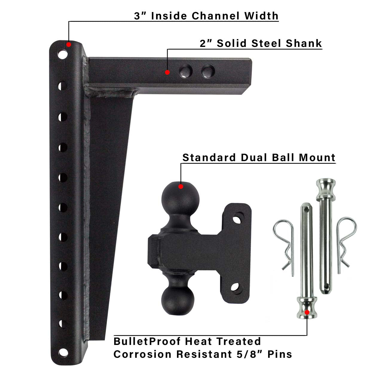 2.0" Heavy Duty 16" Drop/Rise Hitch Included Parts