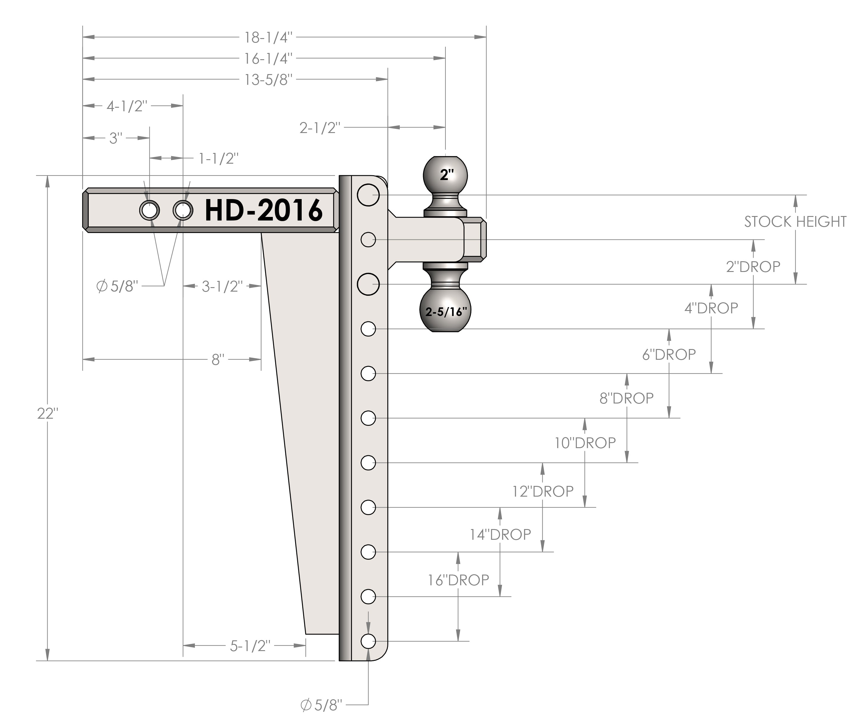 2.0" Heavy Duty 16" Drop/Rise Hitch Design Specification