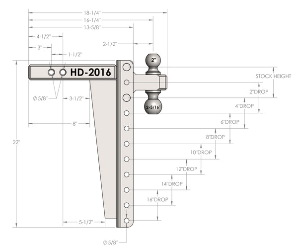 BulletProof 2" Heavy Duty 16" Drop/Rise Hitch with Dual Ball and Pins (1955370205253)