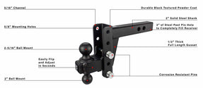 Features of 2.0 Inch Heavy Duty 4 Inch Drop/Rise Hitch