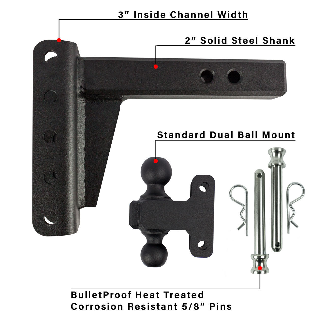 2.0" Heavy Duty 4" Drop/Rise Hitch Included Parts