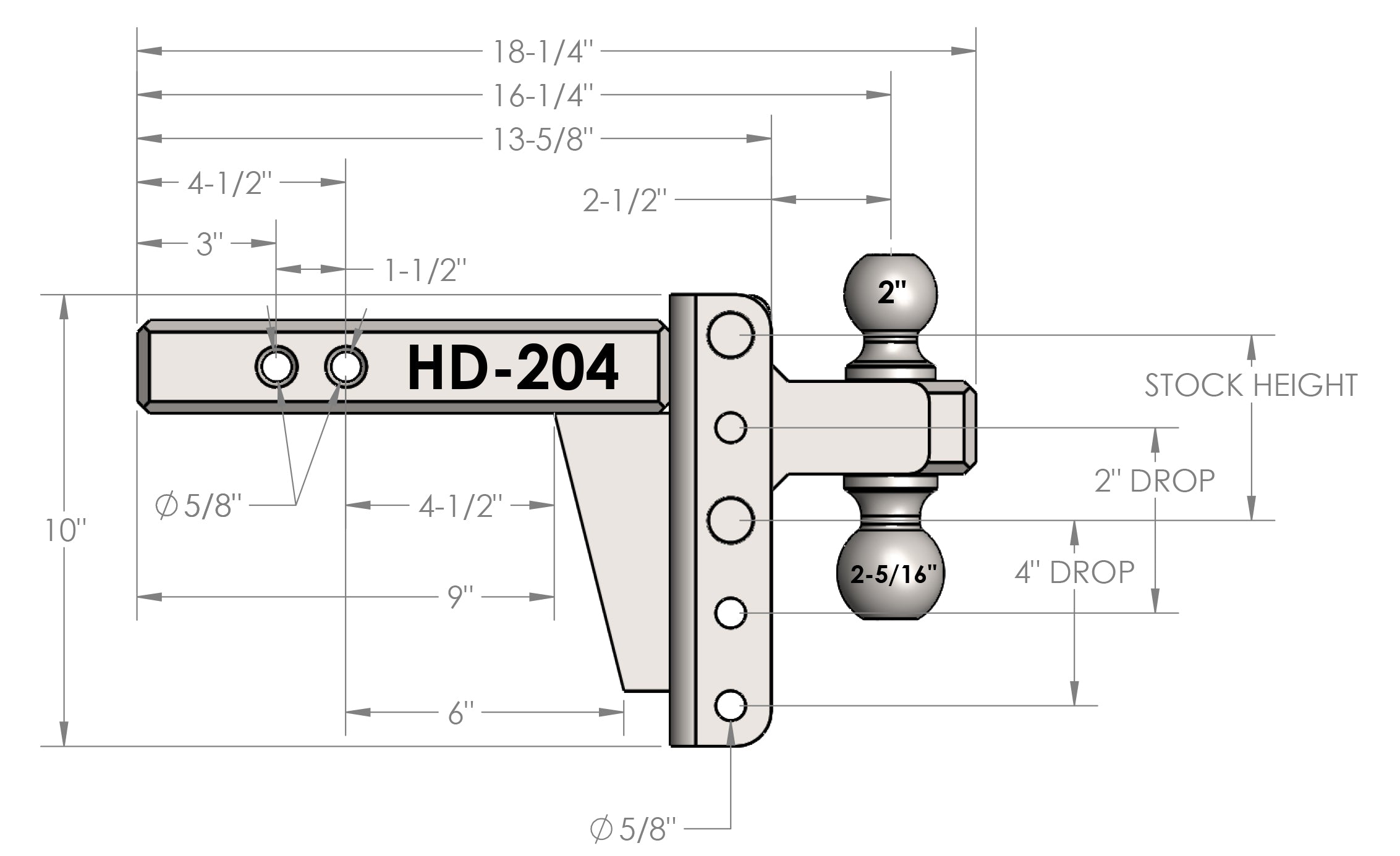 2.0-Inch Heavy Duty 4-Inch Drop/Rise Hitch- Production Specifications