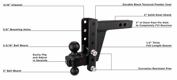 2.0" Heavy Duty 6" Drop/Rise Hitch